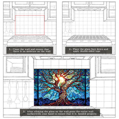 Mosaic Tree of Life Tempered Glass Backsplash for Kitchen Behind Stove, Stove Back Top Cover, Easy to Clean Glass Splashback, Sink Cover Splash Guard, Home Kitchen Wall Decor
