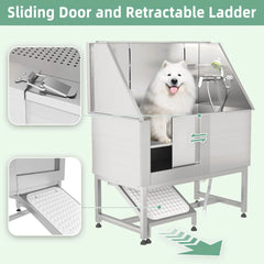 AECOJOY 50'' Professional Stainless Steel Dog Washing Station, Height Adjustable Pet Grooming Dog Bathtub with Ramp