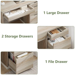 Dreamcurship White Desk with Drawers, Modern Computer Desk with File Drawers, Home Office Study Writing Desk with Storage, White