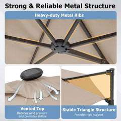Tangkula 10ft Patio Offset Cantilever Outdoor Umbrella with LED Lights