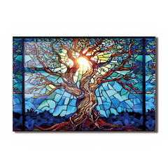 Mosaic Tree of Life Tempered Glass Backsplash for Kitchen Behind Stove, Stove Back Top Cover, Easy to Clean Glass Splashback, Sink Cover Splash Guard, Home Kitchen Wall Decor