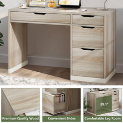 Dreamcurship White Desk with Drawers, Modern Computer Desk with File Drawers, Home Office Study Writing Desk with Storage, White