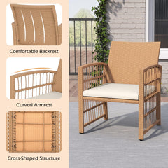 Tangkula 5 Piece Patio Wicker Conversation Set Includes 2 Armchairs, 2 Ottomans & 2-Tier Side Table