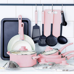 GreenLife Soft Grip 18 Piece Cookware Set, Pink, Size: 18pc
