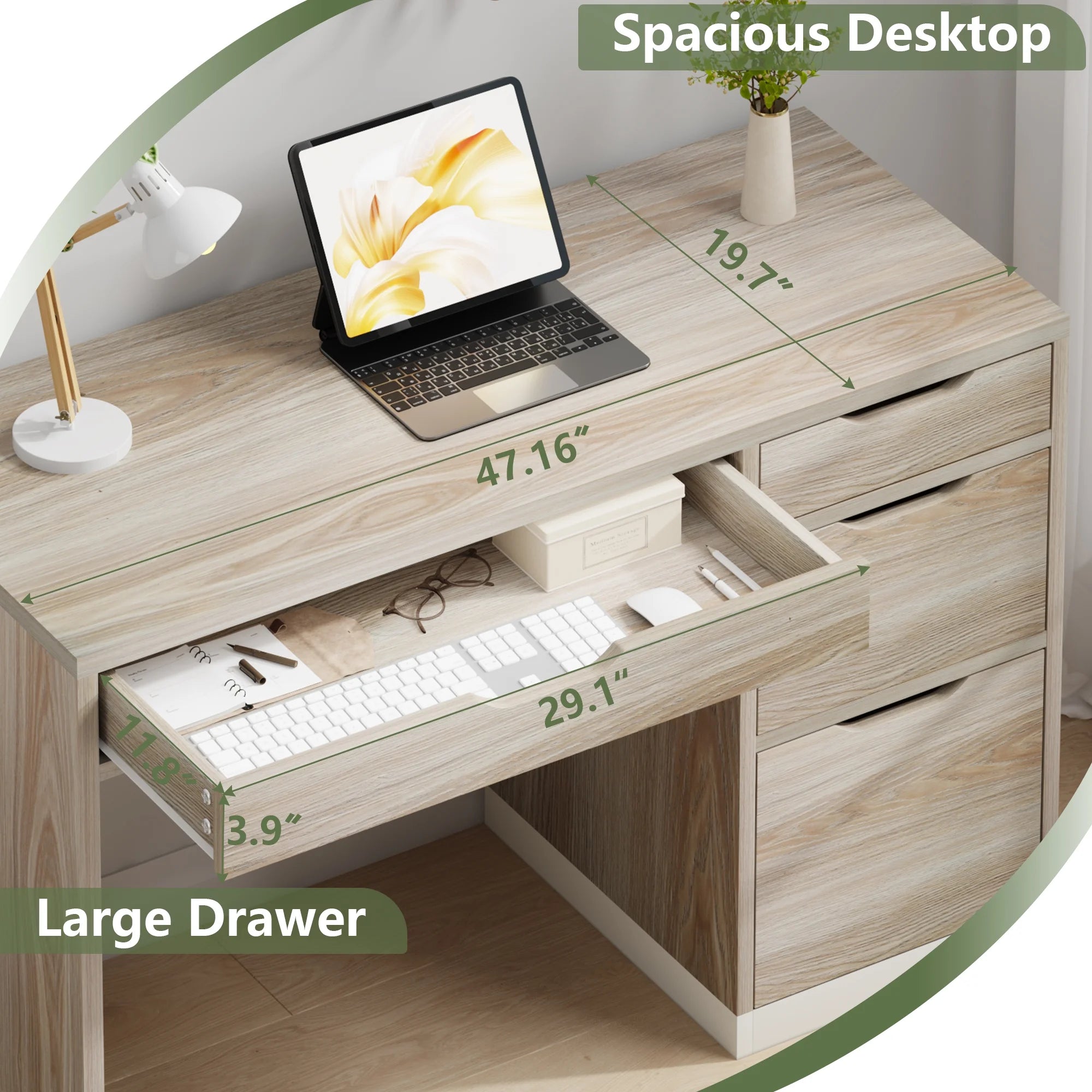 Dreamcurship White Desk with Drawers, Modern Computer Desk with File Drawers, Home Office Study Writing Desk with Storage, White