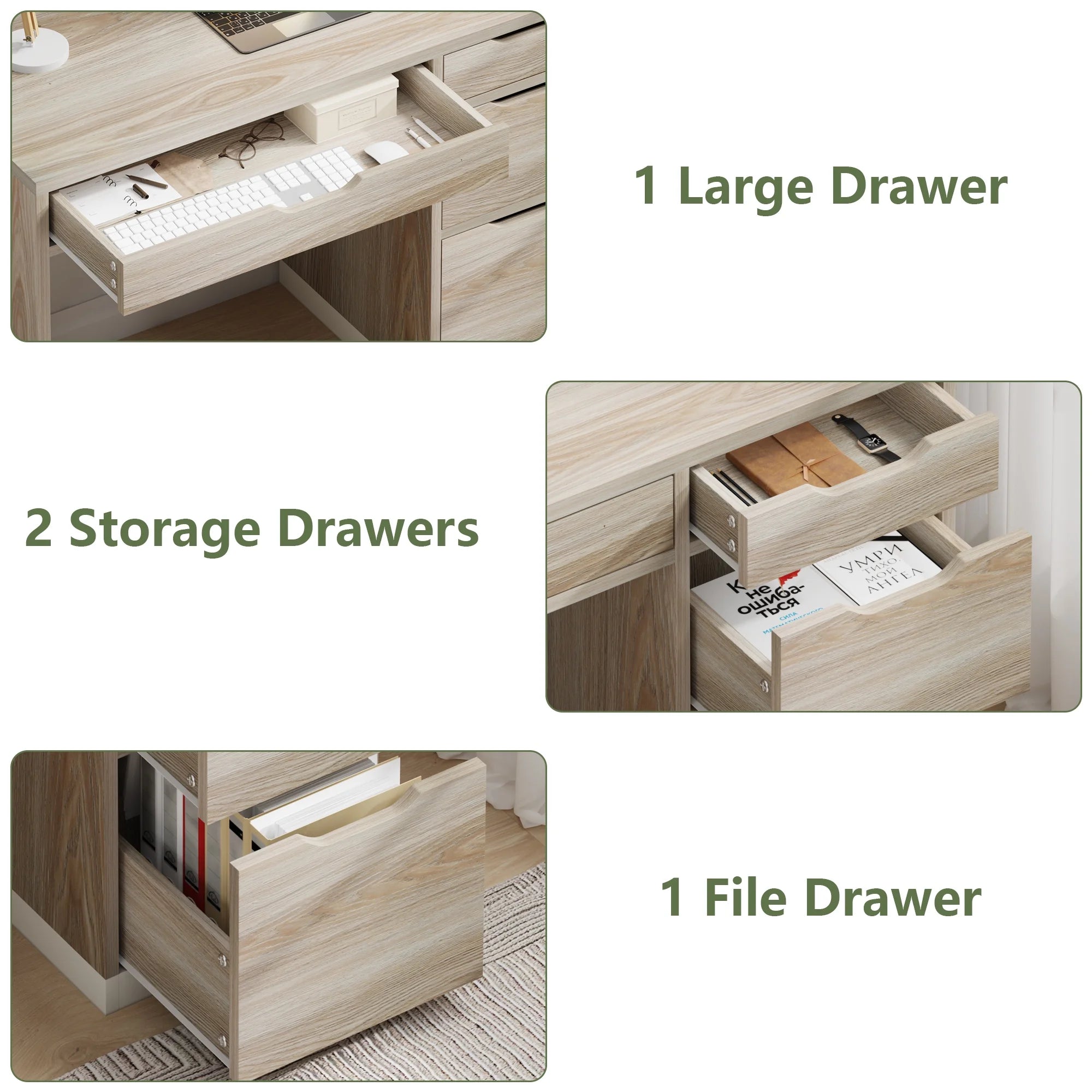 Dreamcurship White Desk with Drawers, Modern Computer Desk with File Drawers, Home Office Study Writing Desk with Storage, White
