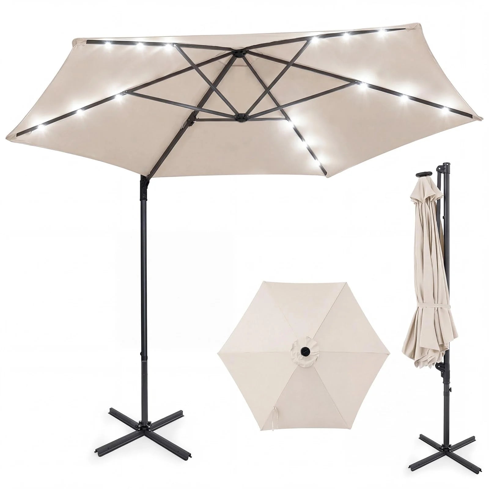 Tangkula 10ft Patio Offset Cantilever Outdoor Umbrella with LED Lights