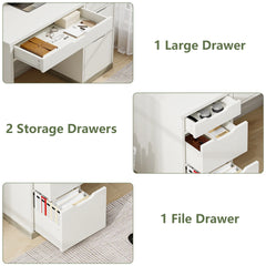 Dreamcurship White Desk with Drawers, Modern Computer Desk with File Drawers, Home Office Study Writing Desk with Storage, White