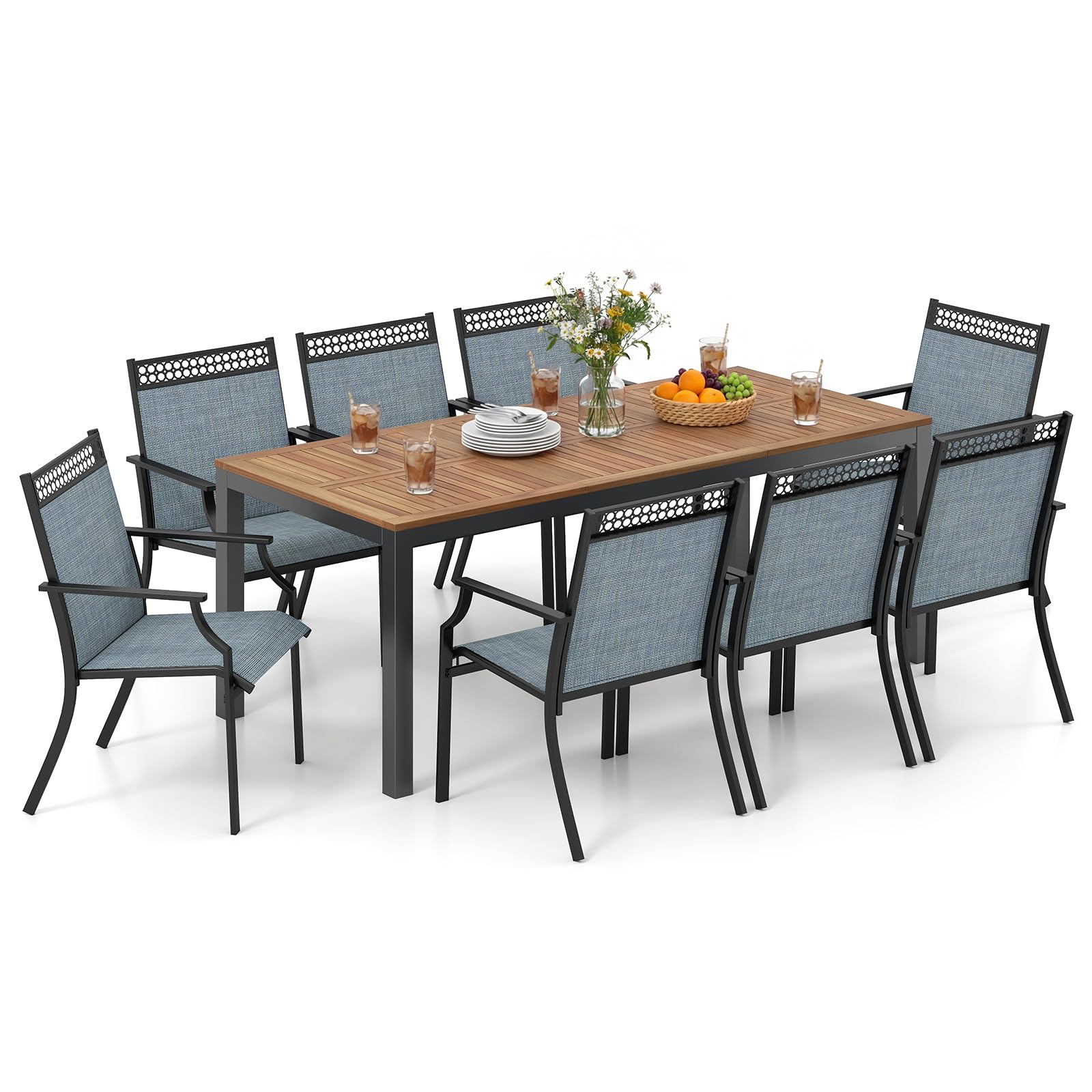 Tangkula 9 Pieces Patio Dining Set for 8 Outdoor Rectangular Patio Table