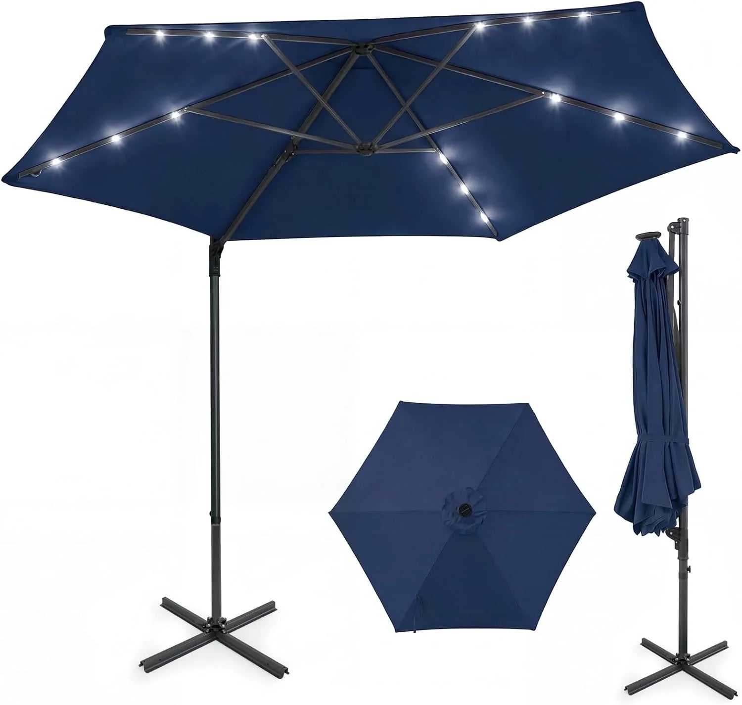Tangkula 10ft Patio Offset Cantilever Outdoor Umbrella with LED Lights