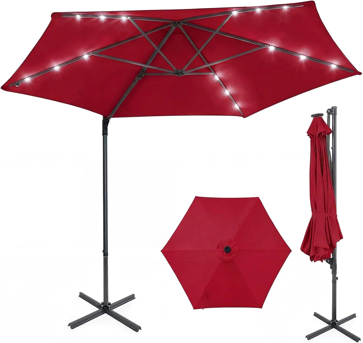 Tangkula 10ft Patio Offset Cantilever Outdoor Umbrella with LED Lights