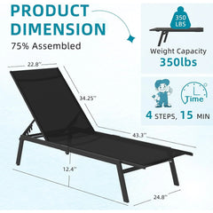 AECOJOY Patio Lounge Chairs for Outside, Outdoor Chaise Lounge with Wheels, Black, 2PCS